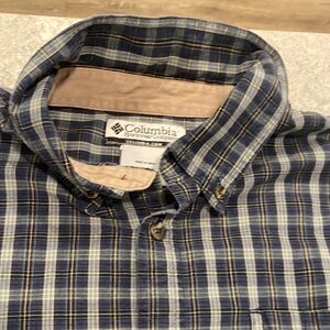 Columbia Men's Navy and Yellow Plaid Shirt